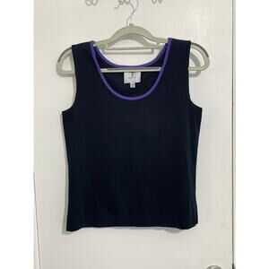 Toula Tank Top XS Black Purple Trim Cropped Preppy Country Club Summer NWT